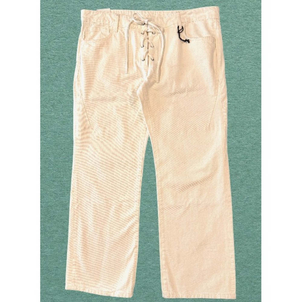 ZARA Lace Up Bootcut Jeans Women's 14 Cream Denim Mid Rise NWT 100% Cotton